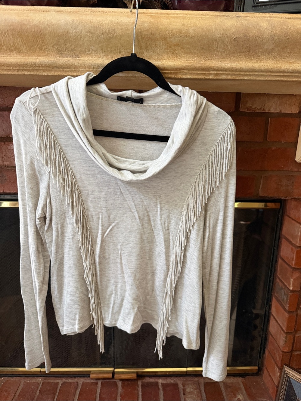 Jessica Simpson Light Gray Fringe Cowl Neck Top - size small - NWOT